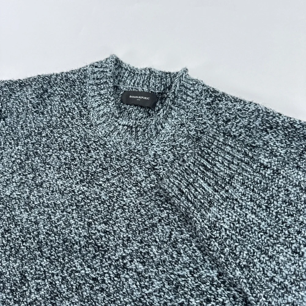 Banana Republic Mens Sweater Large Grey Marl Textured Roll Neck Wool Blend Cozy